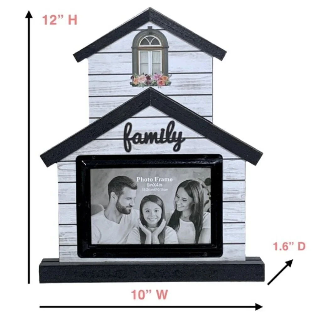 Photo Picture Frame Freestanding House Shape Modern Farmhouse Black White 4x6